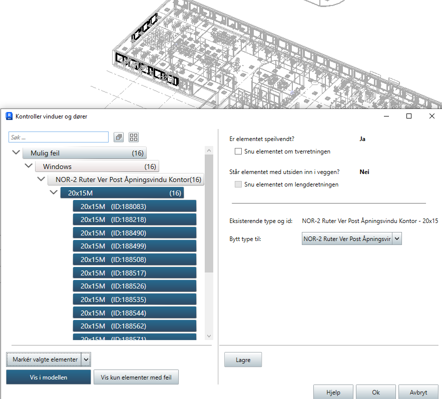 skjermbilde av kontroller gulv og vindu i Revit med Focus RAT