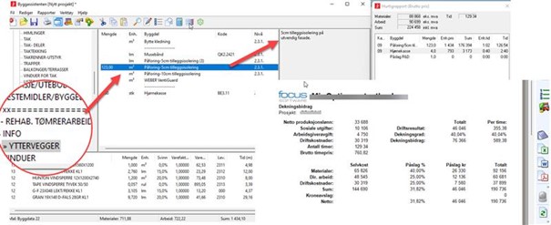 byggassistenten skjermbilde nettokalkyle med dekningsbidrag