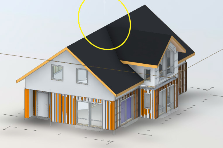 Skjermbilde Revit, BIM modell av enebolig sett utenfra 